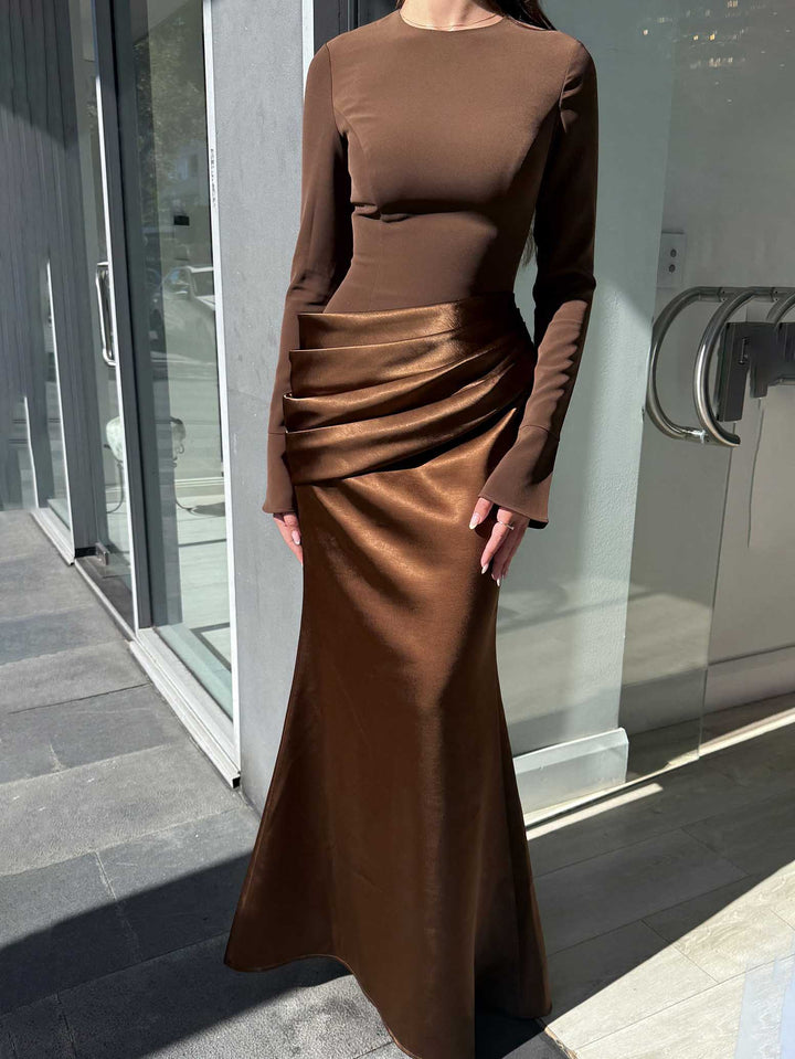 Celestia Luxe Draped Satin Maxi Dress