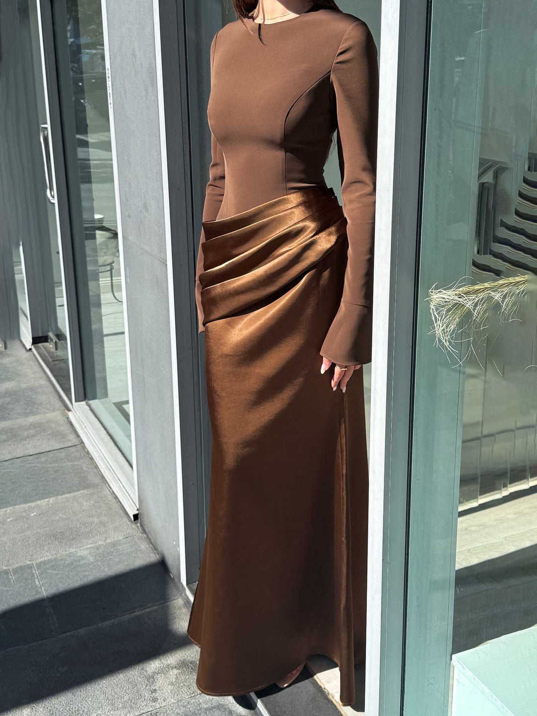 Celestia Luxe Draped Satin Maxi Dress