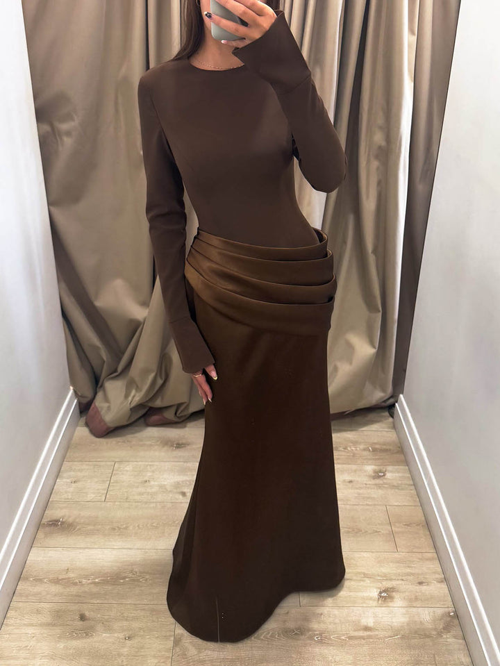 Celestia Luxe Draped Satin Maxi Dress