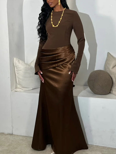 Celestia Luxe Draped Satin Maxi Dress