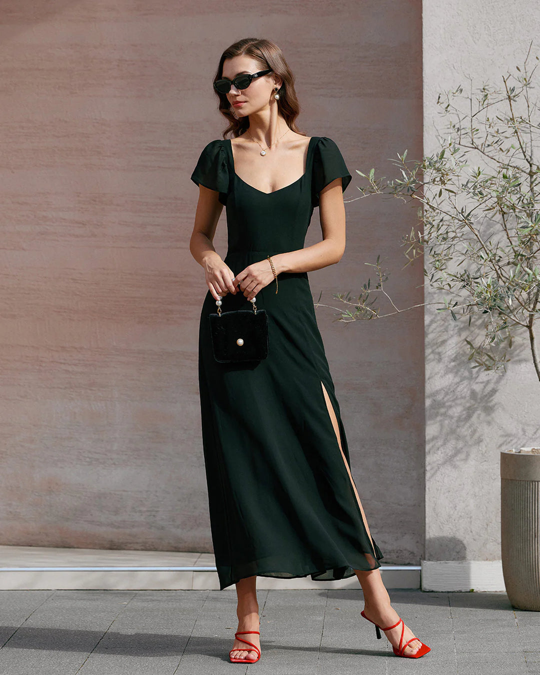 Ruby Red Sweetheart Maxi Dress — Elegant & Flowy