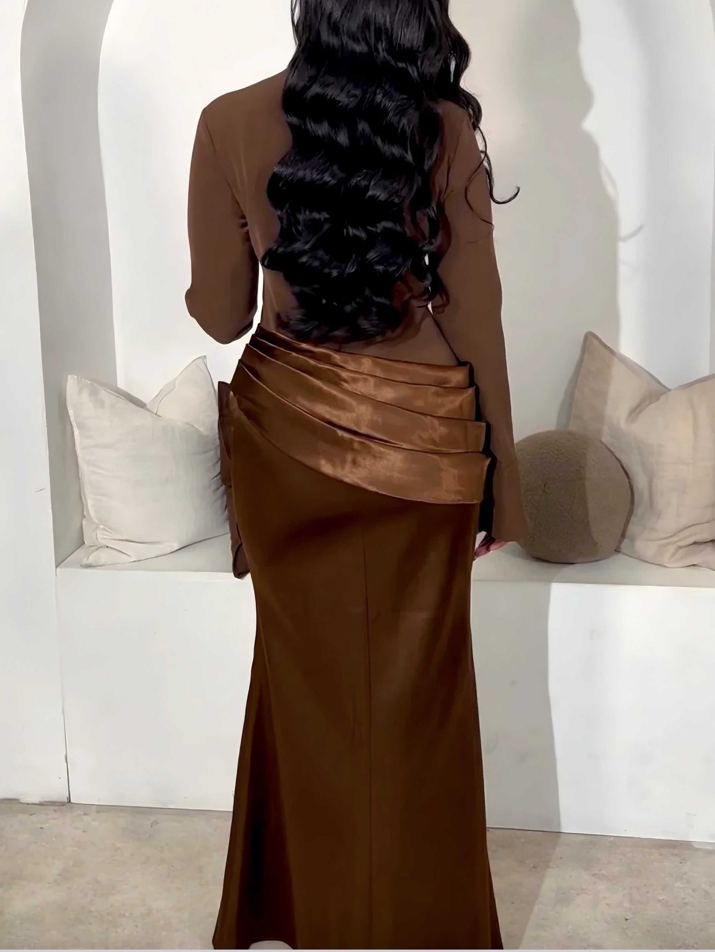 Celestia Luxe Draped Satin Maxi Dress