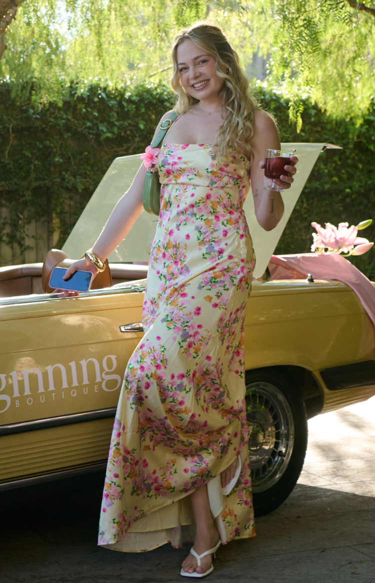 Blaise Satin Maxi Dress Butter Yellow