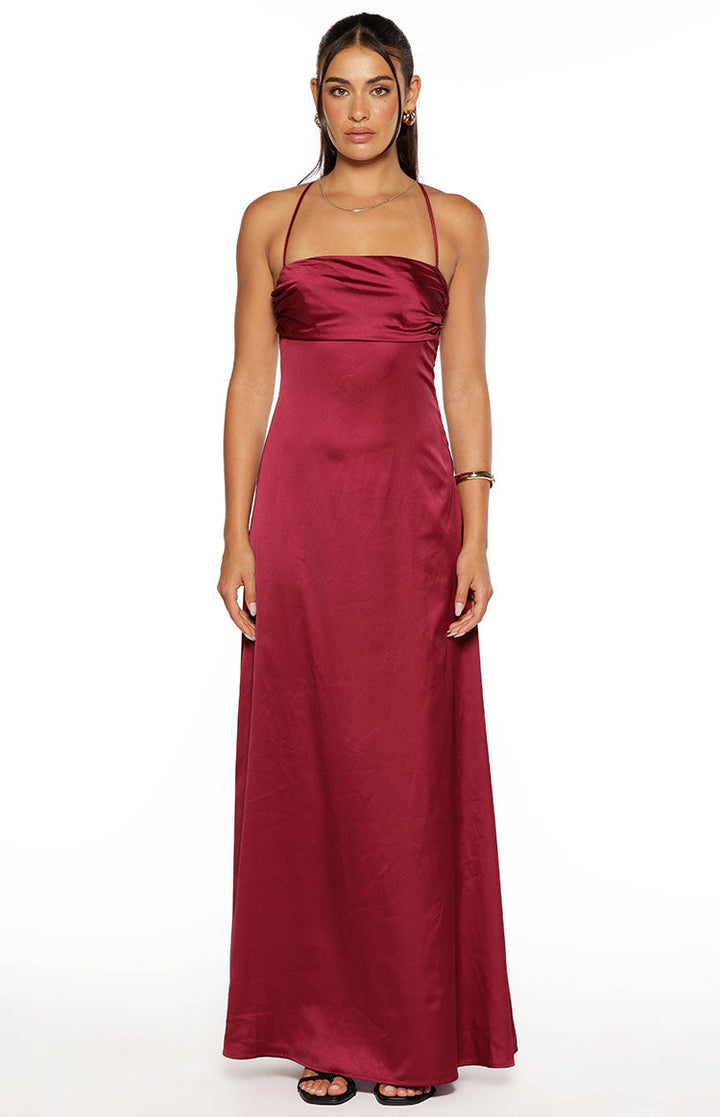 Blaise Sculpted Satin Maxi Dress – Burgundy