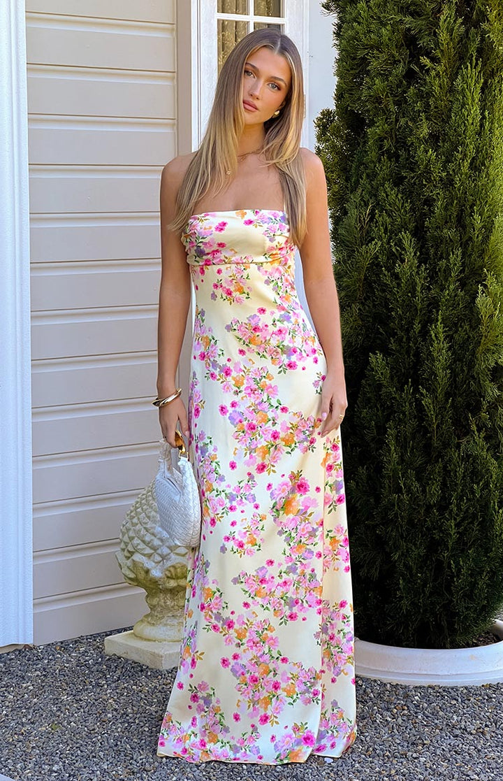 Blaise Satin Maxi Dress Butter Yellow