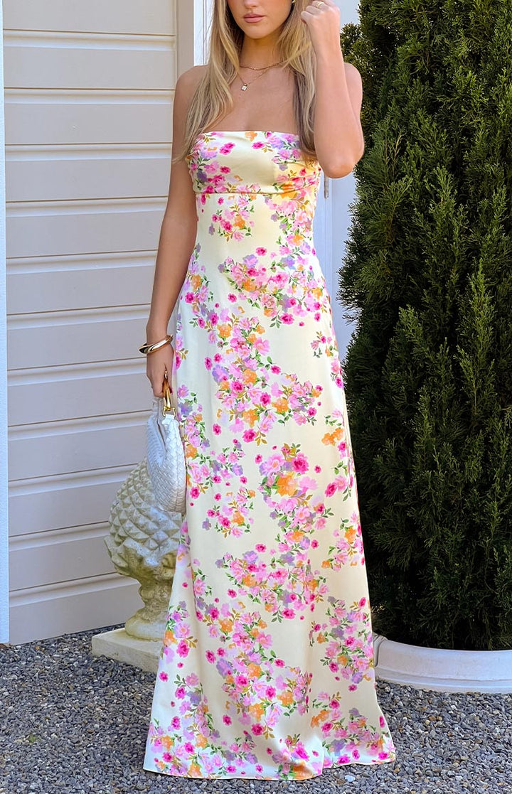 Blaise Satin Maxi Dress Butter Yellow