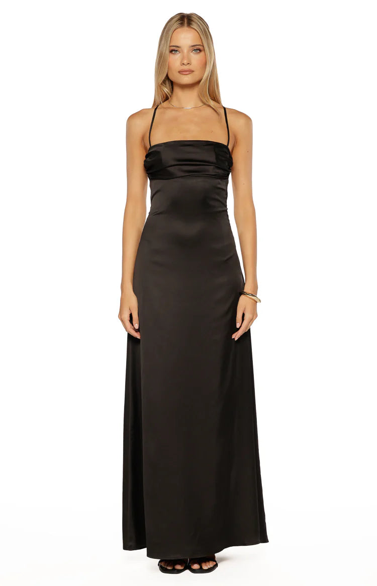 Blaise Sculpted Satin Maxi Dress – Burgundy
