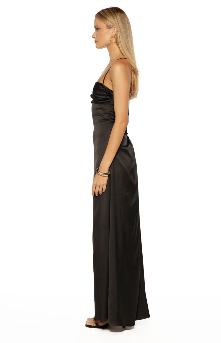 Blaise Sculpted Satin Maxi Dress – Burgundy
