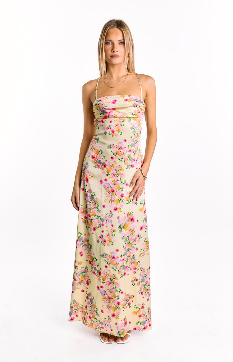 Blaise Satin Maxi Dress Butter Yellow