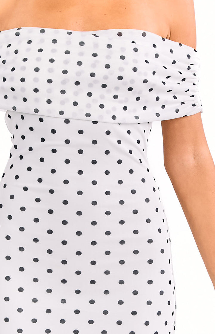 White Polka Dot Off-Shoulder Maxi Dress