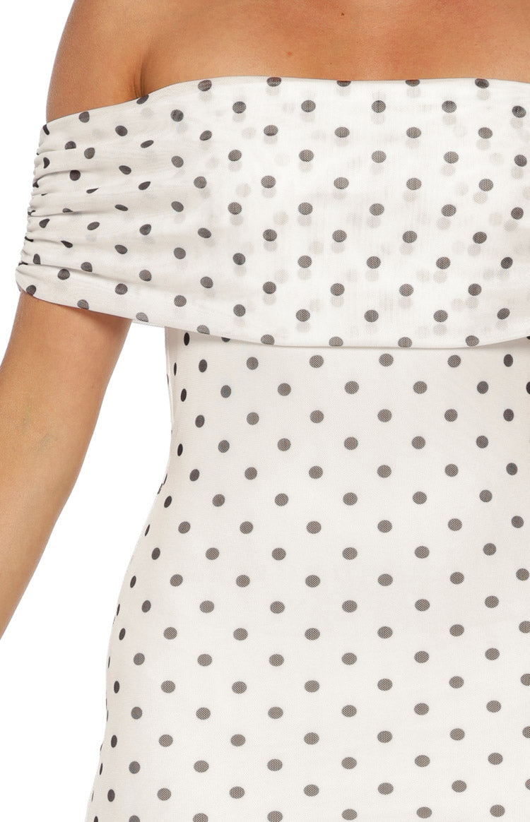 White Polka Dot Off-Shoulder Maxi Dress