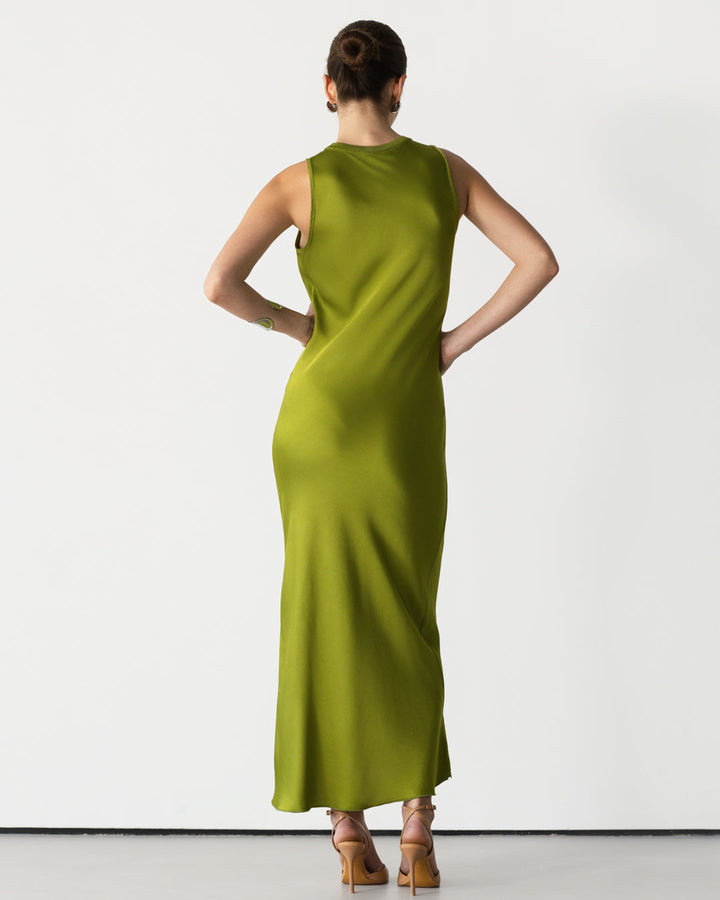 Harper Satin Dress – Olive Green