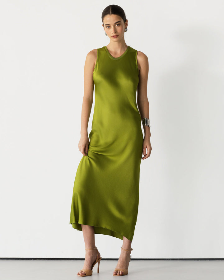 Harper Satin Dress – Olive Green