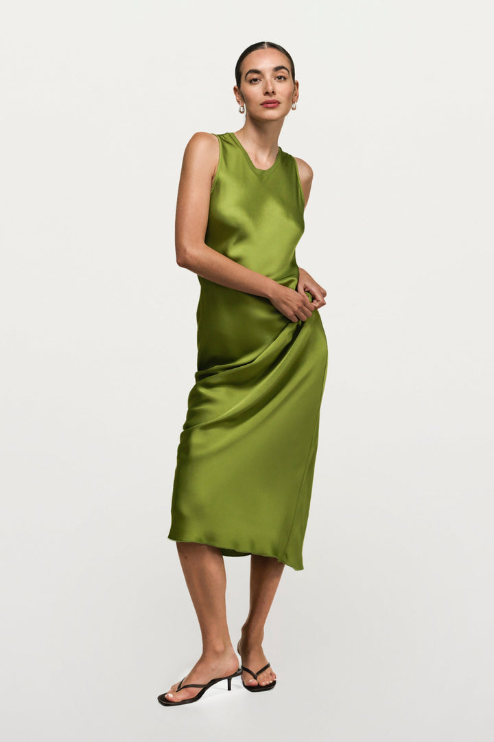 Harper Satin Dress – Olive Green