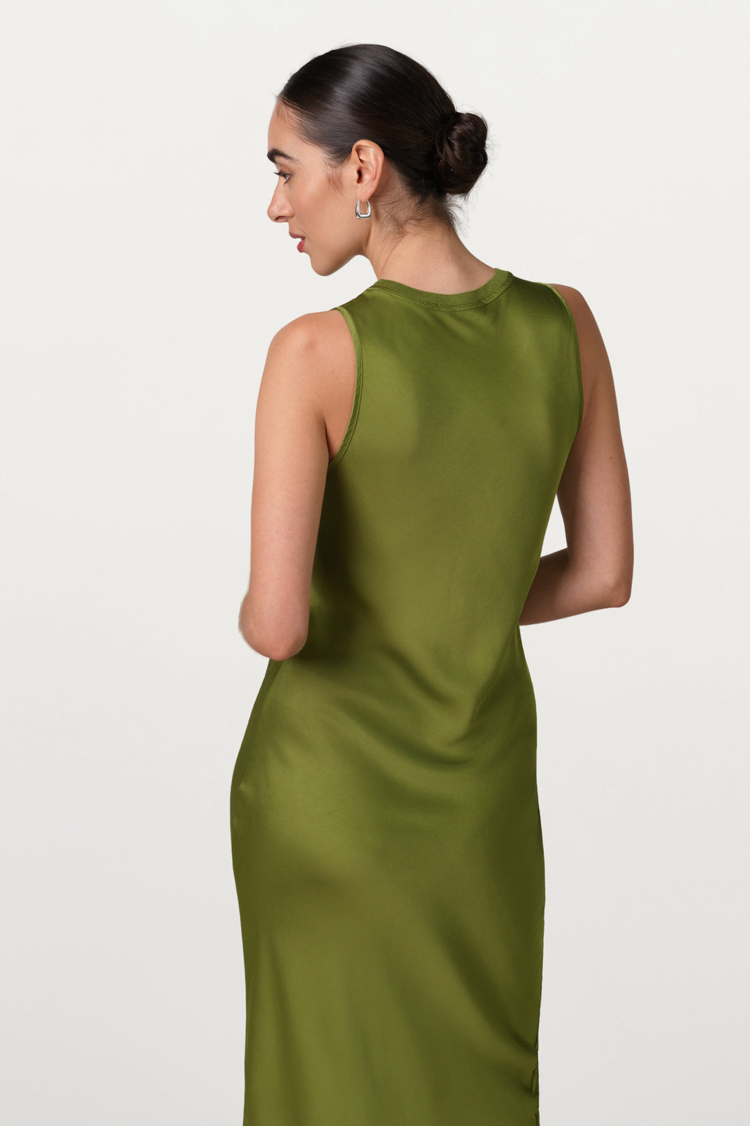 Harper Satin Dress – Olive Green