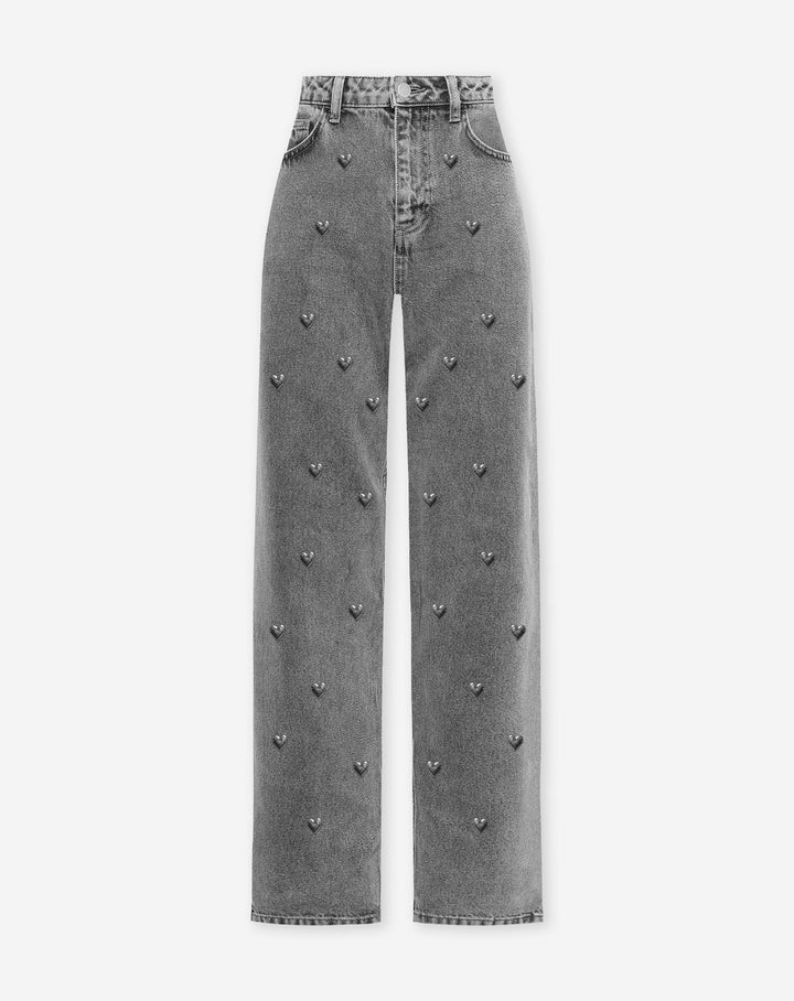 Straight Leg Heart Jeans – Grey