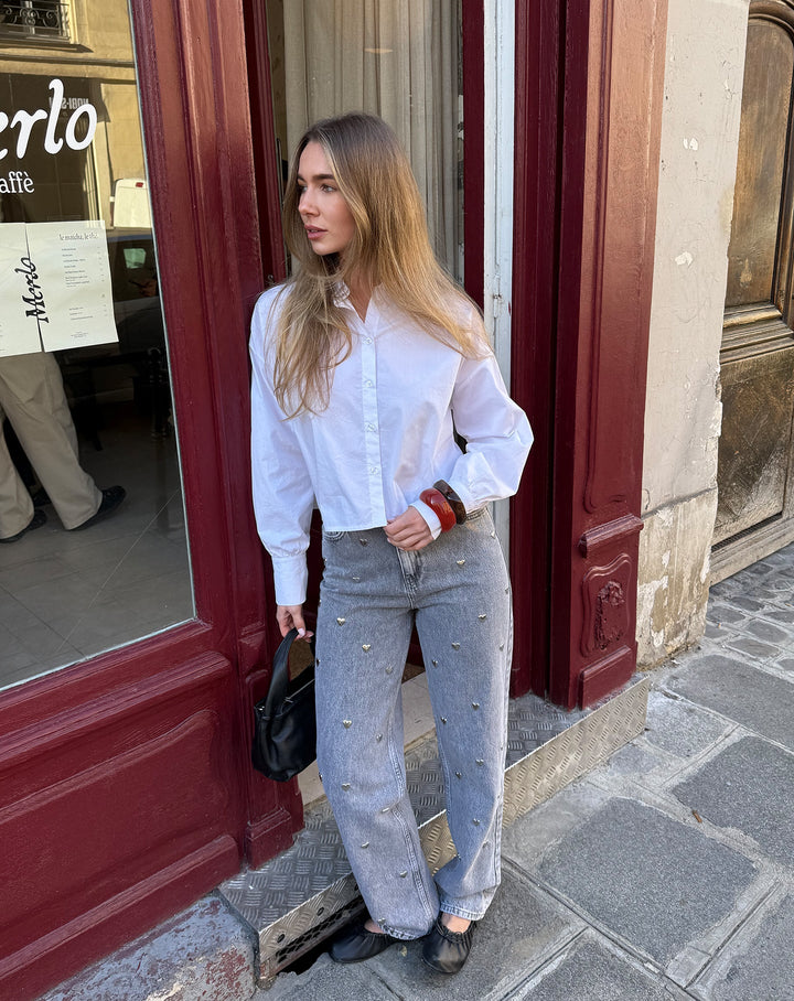 Straight Leg Heart Jeans – Grey