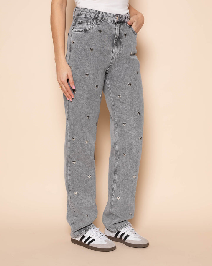 Straight Leg Heart Jeans – Grey