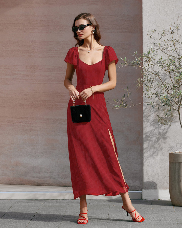 Ruby Red Sweetheart Maxi Dress — Elegant & Flowy